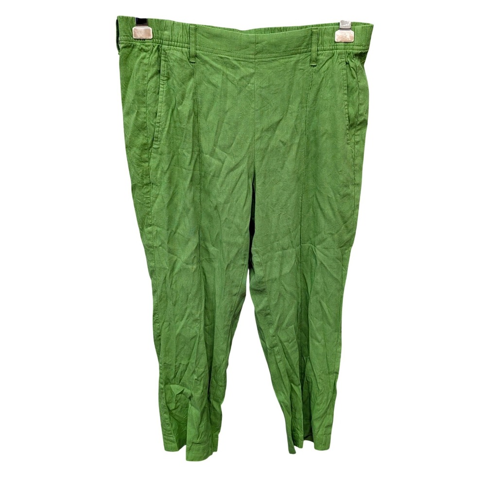 J. Jill Women's Linen Stretch Green Cropped Straight Leg Pants- Medium - Picture 2 of 6